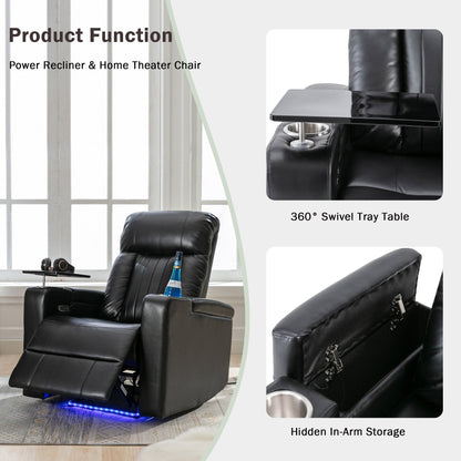 Roomfitters Premium Power Recliner with Storage Arms, Cup Holders, Swivel Tray Table, and Cell Phone Stand, Black