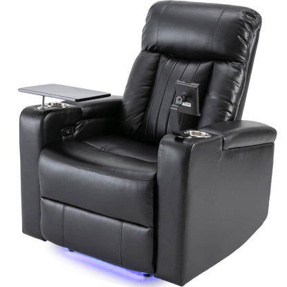 Roomfitters Premium Power Recliner with Storage Arms, Cup Holders, Swivel Tray Table, and Cell Phone Stand, Black