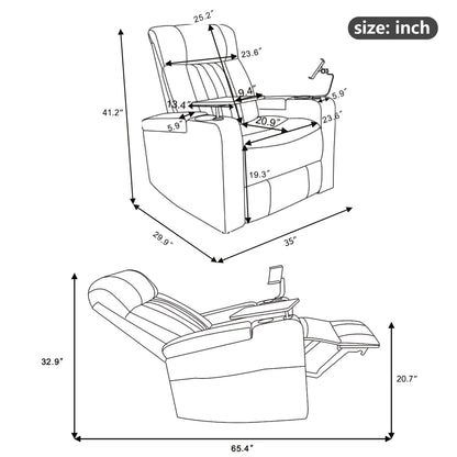Roomfitters Premium Power Recliner with Storage Arms, Cup Holders, Swivel Tray Table, and Cell Phone Stand, Black