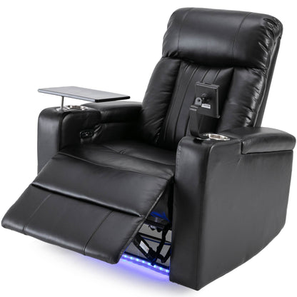 Roomfitters Premium Power Recliner with Storage Arms, Cup Holders, Swivel Tray Table, and Cell Phone Stand, Black