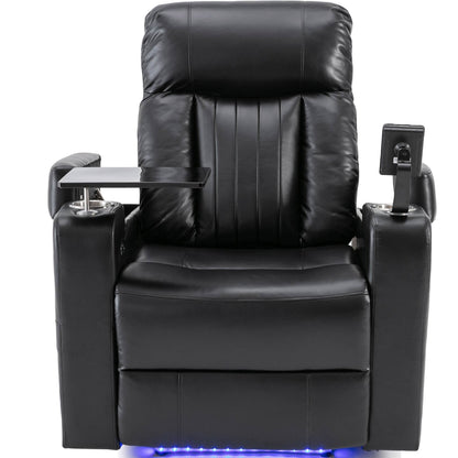 Roomfitters Premium Power Recliner with Storage Arms, Cup Holders, Swivel Tray Table, and Cell Phone Stand, Black