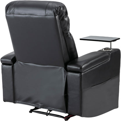 Roomfitters Premium Power Recliner with Storage Arms, Cup Holders, Swivel Tray Table, and Cell Phone Stand, Black