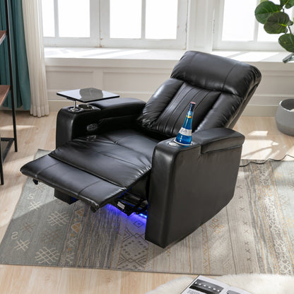 Roomfitters Premium Power Recliner with Storage Arms, Cup Holders, Swivel Tray Table, and Cell Phone Stand, Black