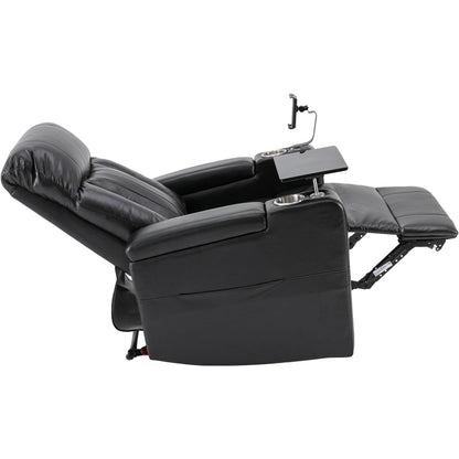 Roomfitters Premium Power Recliner with Storage Arms, Cup Holders, Swivel Tray Table, and Cell Phone Stand, Black