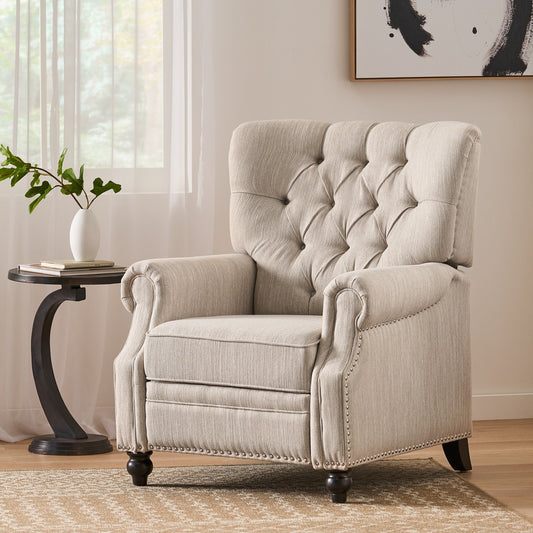 Roomfitters Recliner Chair with Button Tufting and Nailhead Trim, Push-Back Lounge Accent Chair