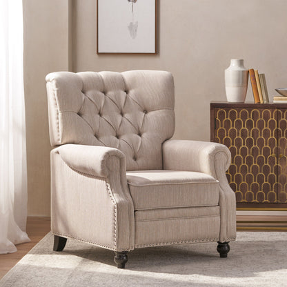Roomfitters Recliner Chair with Button Tufting and Nailhead Trim, Push-Back Lounge Accent Chair
