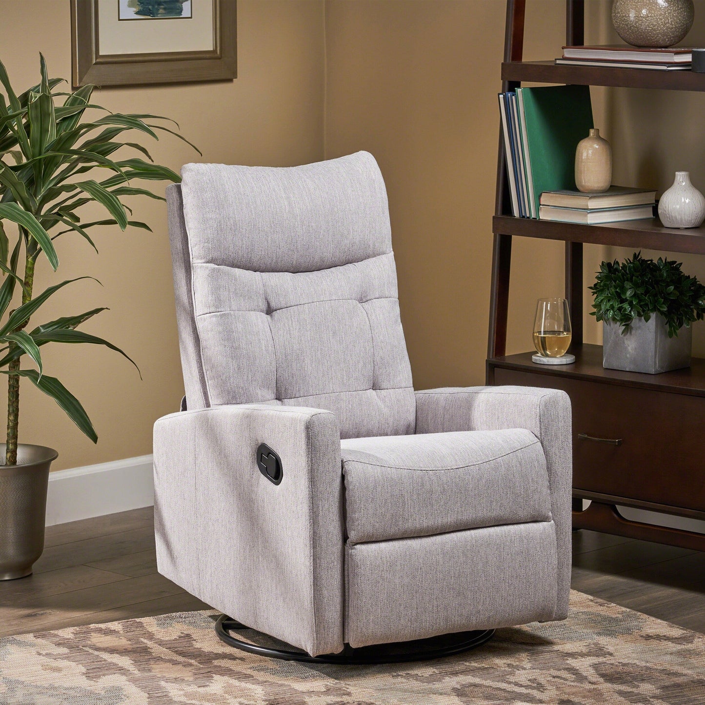 Roomfitters Swivel Recliner Chair with Tufted Back and Metal Base, Push-Back Reclining Lounge Chair for Living Room