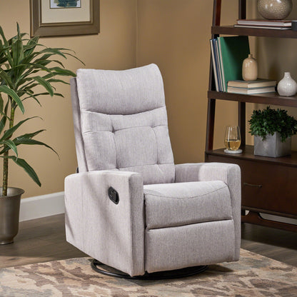 Roomfitters Swivel Recliner Chair with Tufted Back and Metal Base, Push-Back Reclining Lounge Chair for Living Room