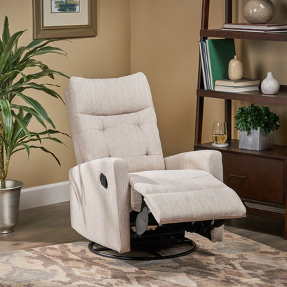 Roomfitters Swivel Recliner Chair with Tufted Back and Metal Base, Push-Back Reclining Lounge Chair for Living Room