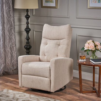 Roomfitters Swivel Recliner Chair with Tufted Back and Metal Base, Push-Back Reclining Lounge Chair for Living Room