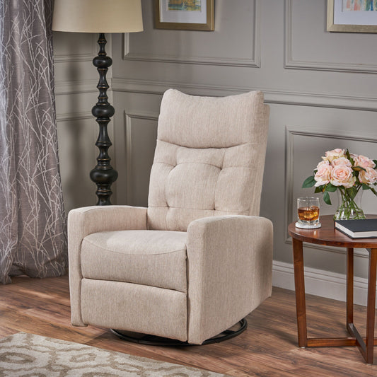 Roomfitters Swivel Recliner Chair with Tufted Back and Metal Base, Push-Back Reclining Lounge Chair for Living Room