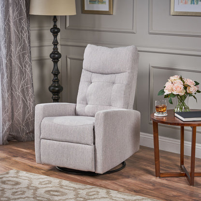 Roomfitters Swivel Recliner Chair with Tufted Back and Metal Base, Push-Back Reclining Lounge Chair for Living Room