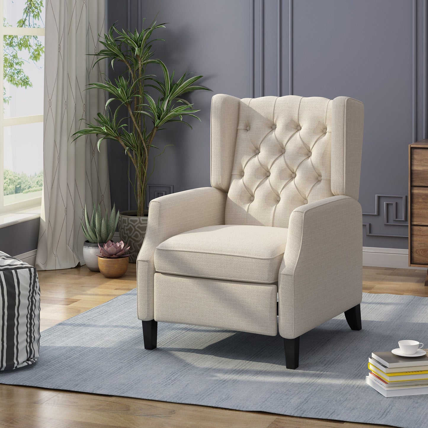 Roomfitters Tufted Wingback Push-Back Recliner Chair with Flared Arms, Lounge Accent Chair for Living Room