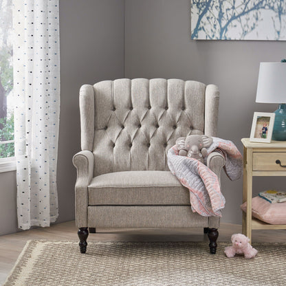 Roomfitters Tufted Wingback Recliner Chair with Rolled Arms and Turned Wood Legs, Lounge Accent Chair for Living Room
