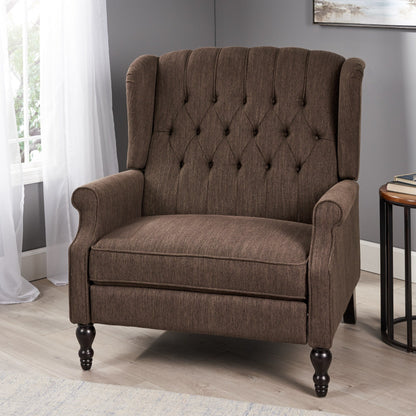 Roomfitters Tufted Wingback Recliner Chair with Rolled Arms and Turned Wood Legs, Lounge Accent Chair for Living Room
