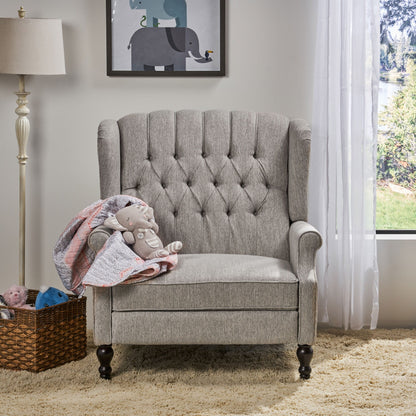 Roomfitters Tufted Wingback Recliner Chair with Rolled Arms and Turned Wood Legs, Lounge Accent Chair for Living Room