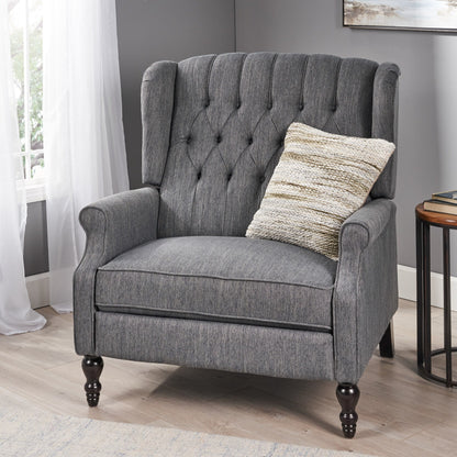 Roomfitters Tufted Wingback Recliner Chair with Rolled Arms and Turned Wood Legs, Lounge Accent Chair for Living Room