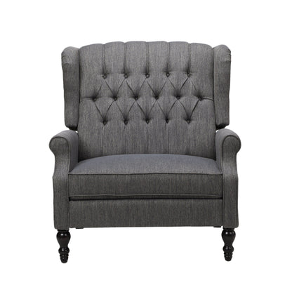 Roomfitters Tufted Wingback Recliner Chair with Rolled Arms and Turned Wood Legs, Lounge Accent Chair for Living Room