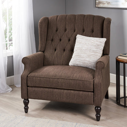 Roomfitters Tufted Wingback Recliner Chair with Rolled Arms and Turned Wood Legs, Lounge Accent Chair for Living Room