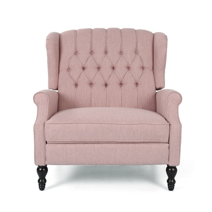 Roomfitters Tufted Wingback Recliner Chair with Rolled Arms and Turned Wood Legs, Lounge Accent Chair for Living Room