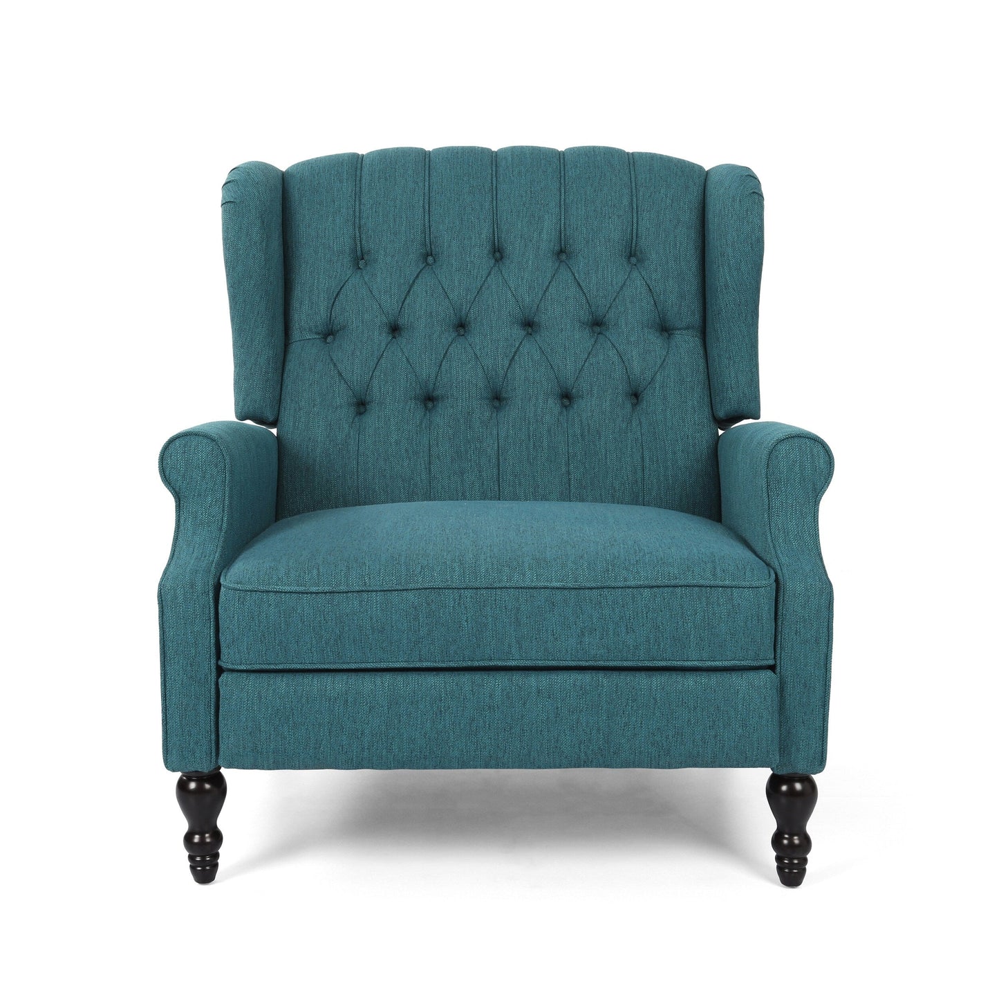 Roomfitters Tufted Wingback Recliner Chair with Rolled Arms and Turned Wood Legs, Lounge Accent Chair for Living Room