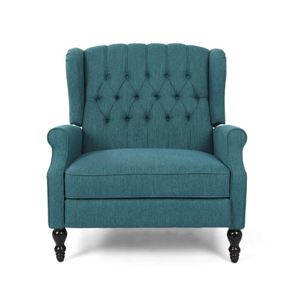 Roomfitters Tufted Wingback Recliner Chair with Rolled Arms and Turned Wood Legs, Lounge Accent Chair for Living Room