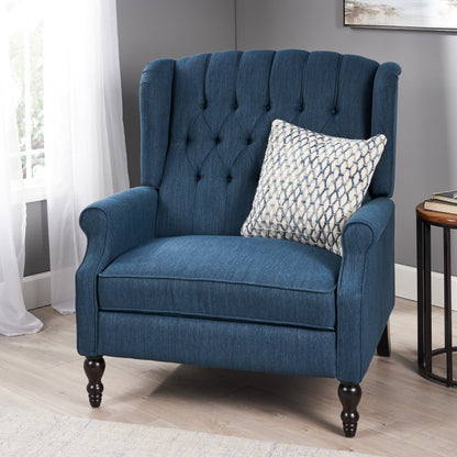 Roomfitters Tufted Wingback Recliner Chair with Rolled Arms and Turned Wood Legs, Lounge Accent Chair for Living Room