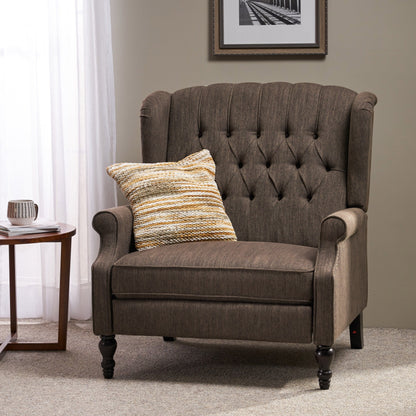 Roomfitters Tufted Wingback Recliner Chair with Rolled Arms and Turned Wood Legs, Lounge Accent Chair for Living Room