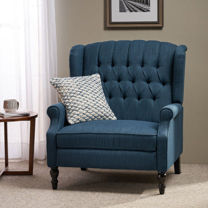 Roomfitters Tufted Wingback Recliner Chair with Rolled Arms and Turned Wood Legs, Lounge Accent Chair for Living Room