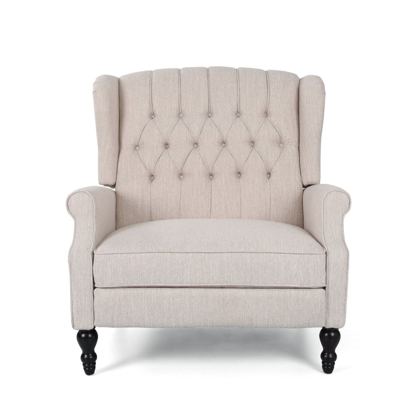 Roomfitters Tufted Wingback Recliner Chair with Rolled Arms and Turned Wood Legs, Lounge Accent Chair for Living Room