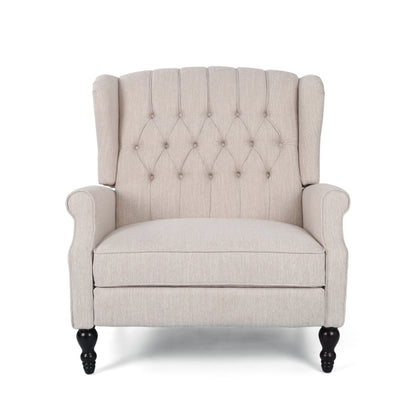 Roomfitters Tufted Wingback Recliner Chair with Rolled Arms and Turned Wood Legs, Lounge Accent Chair for Living Room