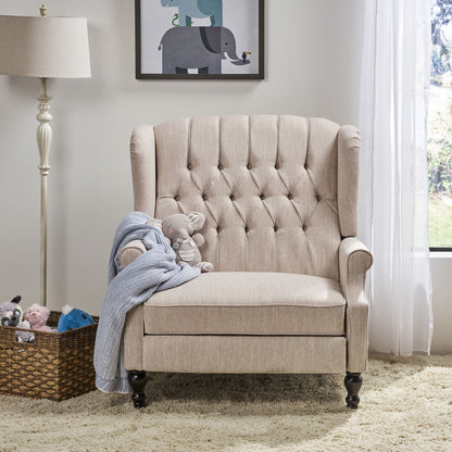 Roomfitters Tufted Wingback Recliner Chair with Rolled Arms and Turned Wood Legs, Lounge Accent Chair for Living Room
