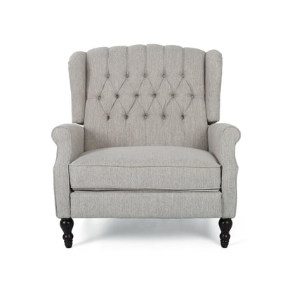 Roomfitters Tufted Wingback Recliner Chair with Rolled Arms and Turned Wood Legs, Lounge Accent Chair for Living Room