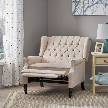Roomfitters Tufted Wingback Recliner Chair with Rolled Arms and Turned Wood Legs, Lounge Accent Chair for Living Room