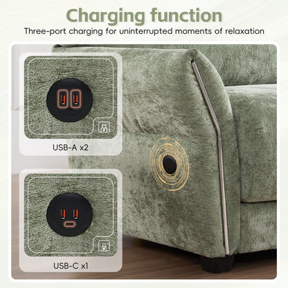 Roomfitters U-Shaped Modular Chenille Sofa with Wide Seat, USB Type-C Charger and Ottoman, Petal Armrest