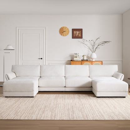 Roomfitters U-Shaped Modular Chenille Sofa with Wide Seat, USB Type-C Charger and Ottoman, Petal Armrest