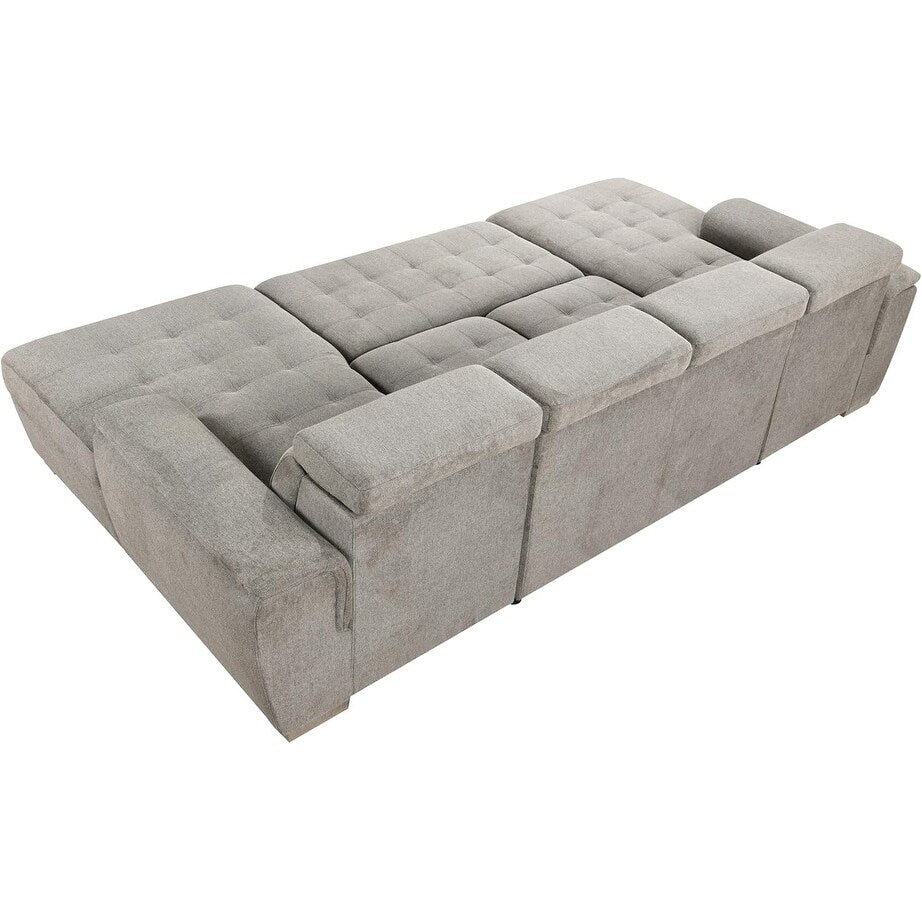 Roomfitters U-Shaped Sleeper Sofa, 121 Oversized 2 in 1 Pull-Out Bed, Sectional Sofa with Double Storage Chaise