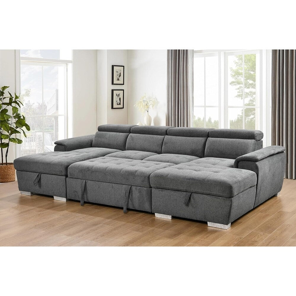 Roomfitters U-Shaped Sleeper Sofa, 121 Oversized 2 in 1 Pull-Out Bed, Sectional Sofa with Double Storage Chaise