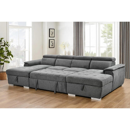 Roomfitters U-Shaped Sleeper Sofa, 121 Oversized 2 in 1 Pull-Out Bed, Sectional Sofa with Double Storage Chaise