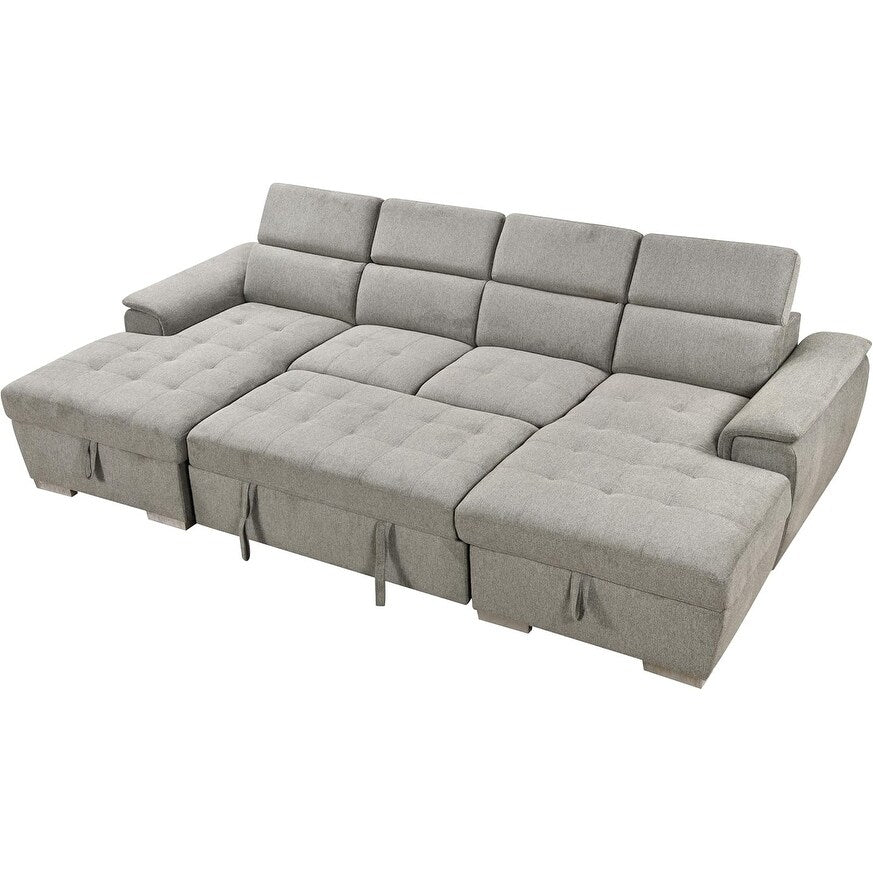 Roomfitters U-Shaped Sleeper Sofa, 121 Oversized 2 in 1 Pull-Out Bed, Sectional Sofa with Double Storage Chaise
