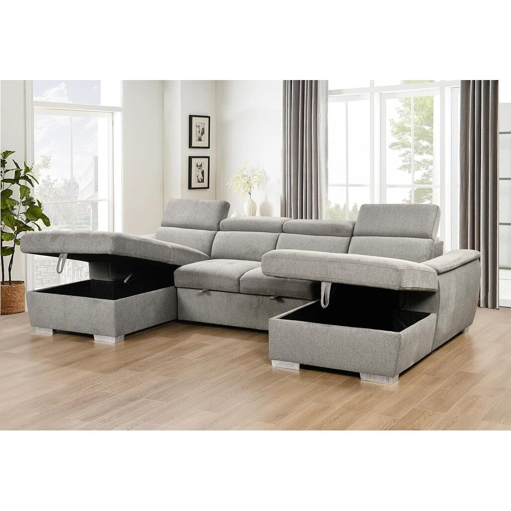 Roomfitters U-Shaped Sleeper Sofa, 121 Oversized 2 in 1 Pull-Out Bed, Sectional Sofa with Double Storage Chaise