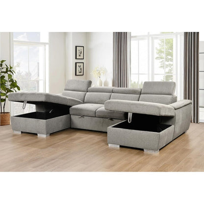 Roomfitters U-Shaped Sleeper Sofa, 121 Oversized 2 in 1 Pull-Out Bed, Sectional Sofa with Double Storage Chaise