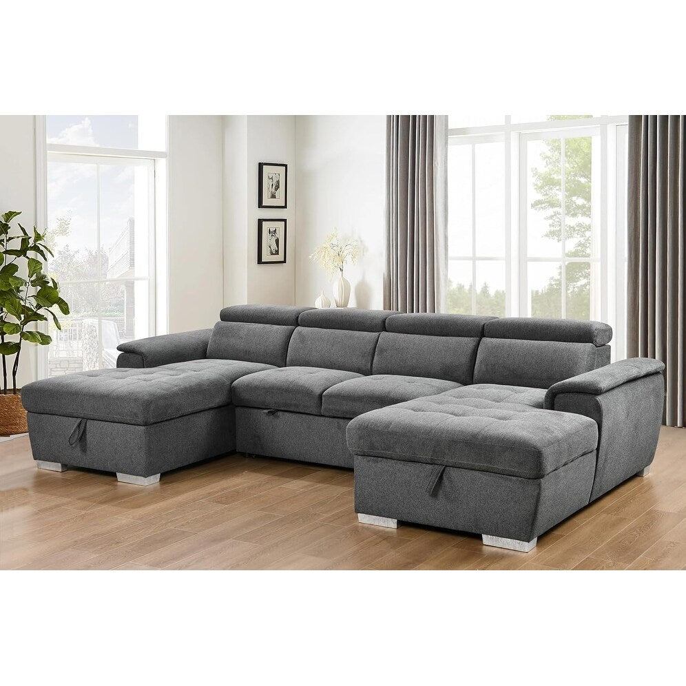 Roomfitters U-Shaped Sleeper Sofa, 121 Oversized 2 in 1 Pull-Out Bed, Sectional Sofa with Double Storage Chaise