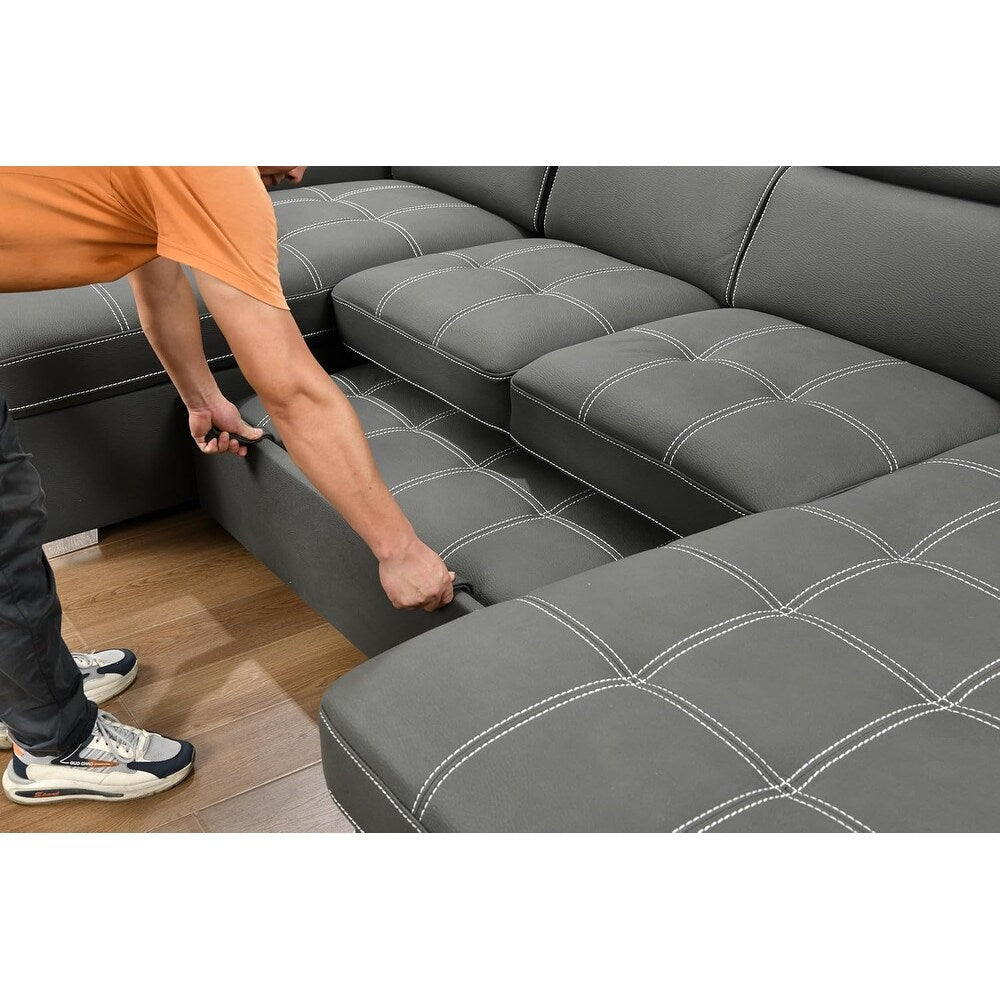 Roomfitters U-Shaped Sleeper Sofa, 121 Oversized 2 in 1 Pull-Out Bed, Sectional Sofa with Double Storage Chaise