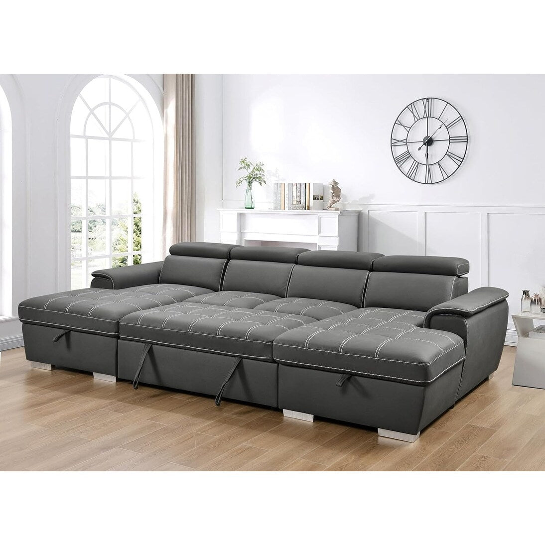 Roomfitters U-Shaped Sleeper Sofa, 121 Oversized 2 in 1 Pull-Out Bed, Sectional Sofa with Double Storage Chaise
