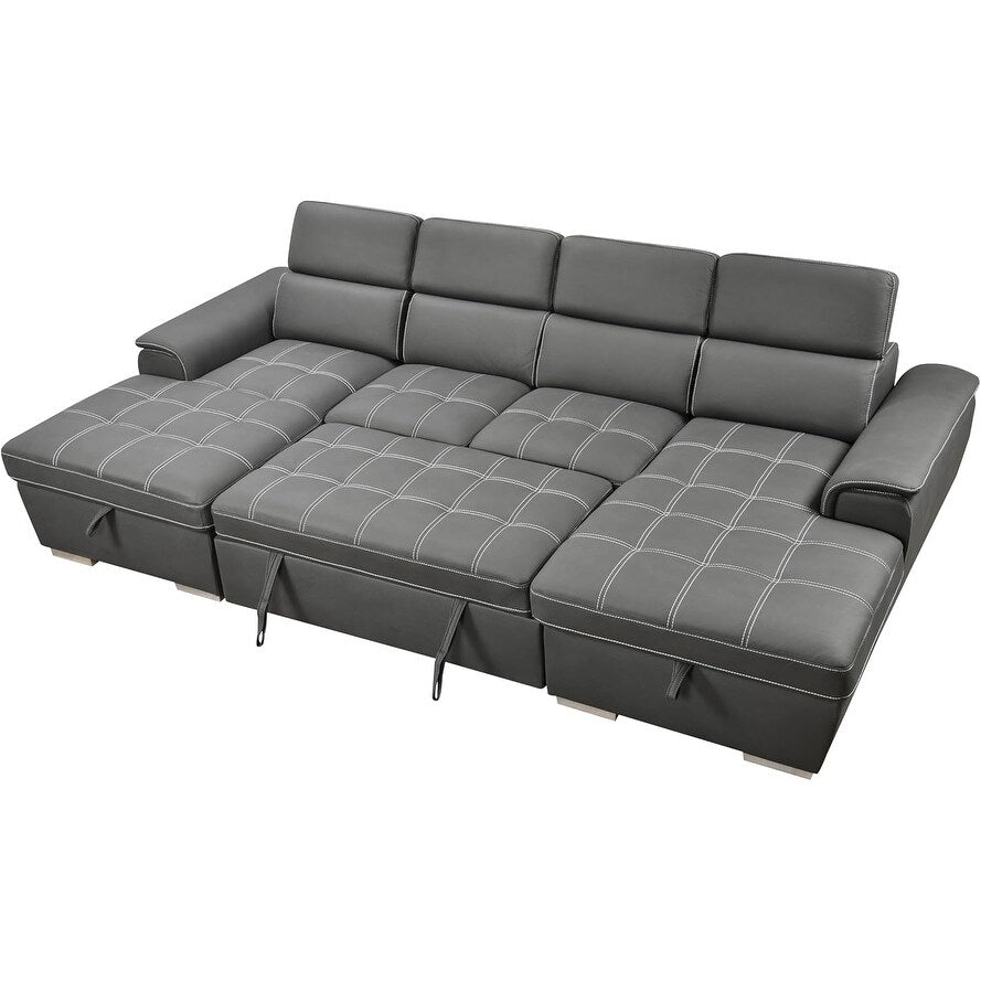 Roomfitters U-Shaped Sleeper Sofa, 121 Oversized 2 in 1 Pull-Out Bed, Sectional Sofa with Double Storage Chaise