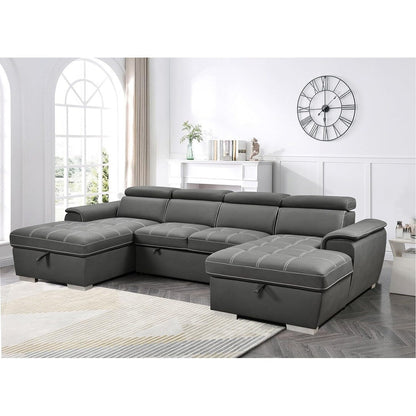 Roomfitters U-Shaped Sleeper Sofa, 121 Oversized 2 in 1 Pull-Out Bed, Sectional Sofa with Double Storage Chaise