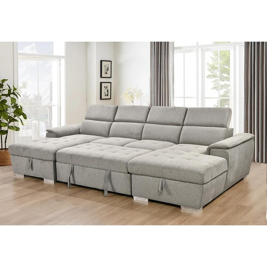 Roomfitters U-Shaped Sleeper Sofa, 121 Oversized 2 in 1 Pull-Out Bed, Sectional Sofa with Double Storage Chaise