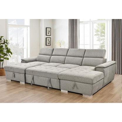 Roomfitters U-Shaped Sleeper Sofa, 121 Oversized 2 in 1 Pull-Out Bed, Sectional Sofa with Double Storage Chaise