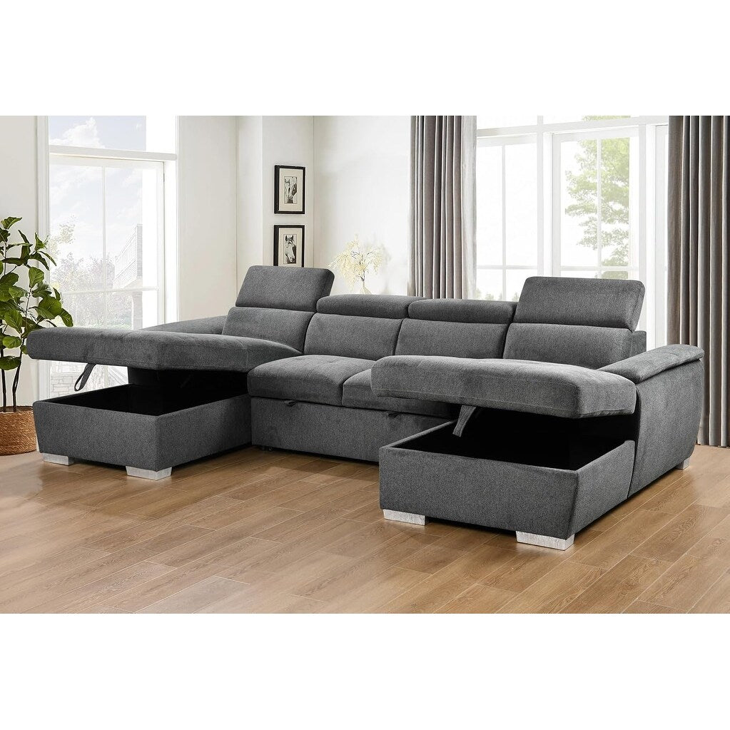 Roomfitters U-Shaped Sleeper Sofa, 121 Oversized 2 in 1 Pull-Out Bed, Sectional Sofa with Double Storage Chaise